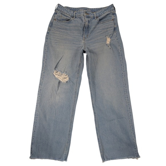 Old Navy Jeans Women 14 Lt. Denim Sky Hi Rise Wide Leg Distress Raw Hem 90's y2k - Picture 2 of 12